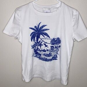 Zara The White Lotus White T Shirt Size L Monkeys Palm Trees Thailand